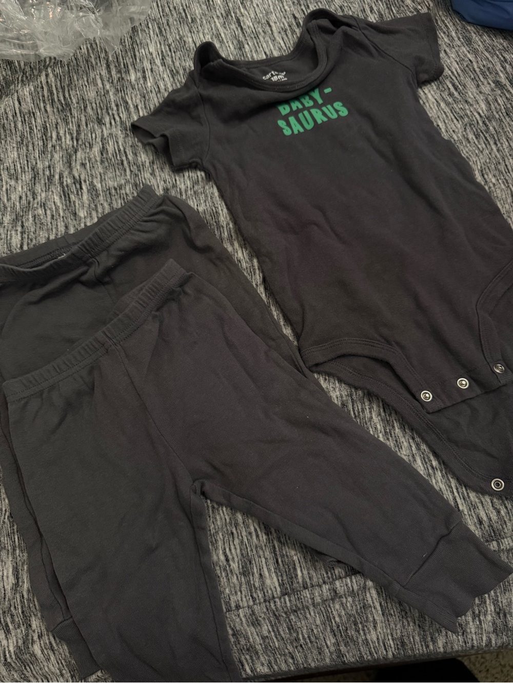 Carter's Black Two-Piece Sweatpants & "Baby-saurus" Bodysuit with Green Text